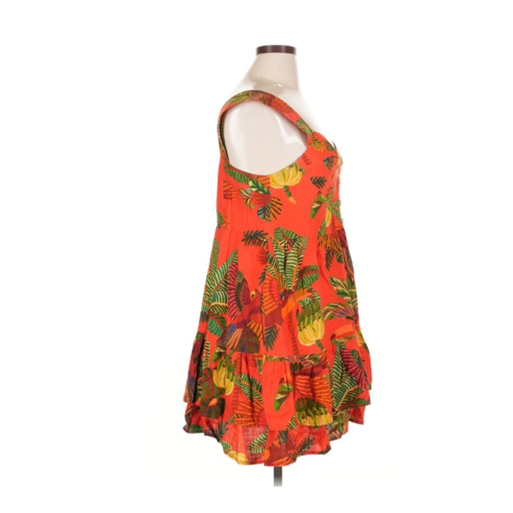 Farm Rio Designer‎ Tropical Linen Mini Dress XL Orange Button Front Ruffle - Picture 7 of 7